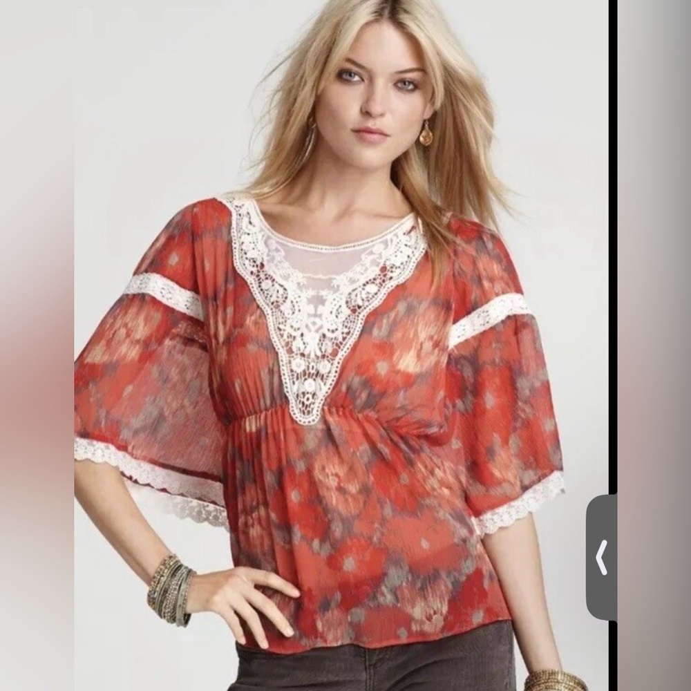 Free People Daydreamer Kimono Style Embroidered Top